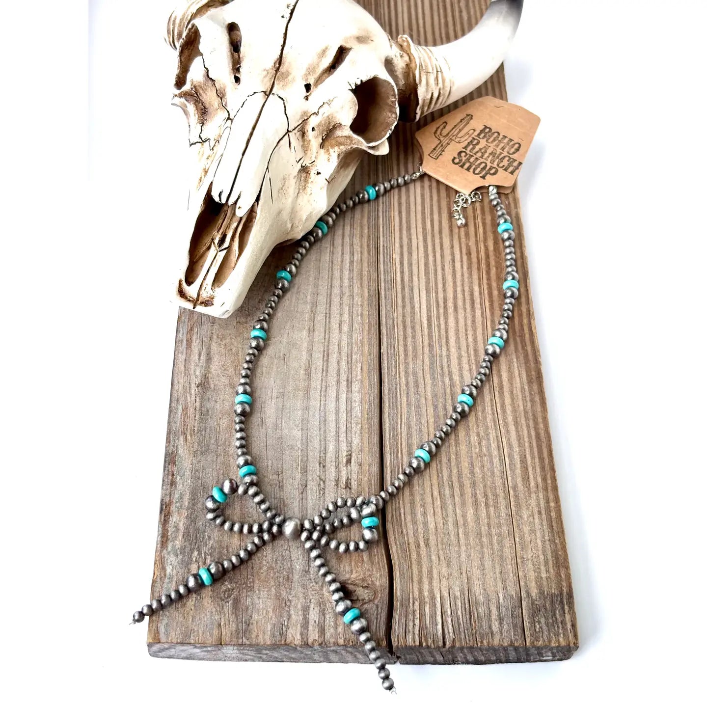 Navajo Bead Coquette Bow Necklace