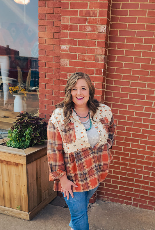 Orange plaid top/ Plus