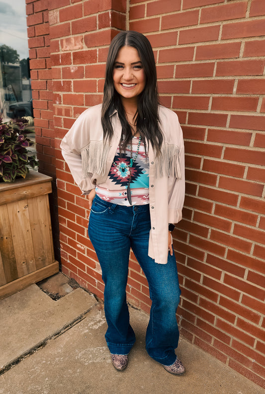 Champagne Fringe Top