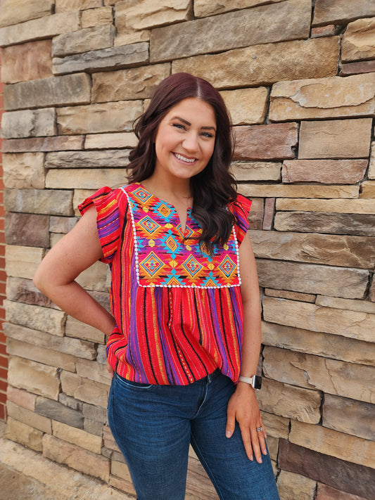 Aztec Emboidery Top