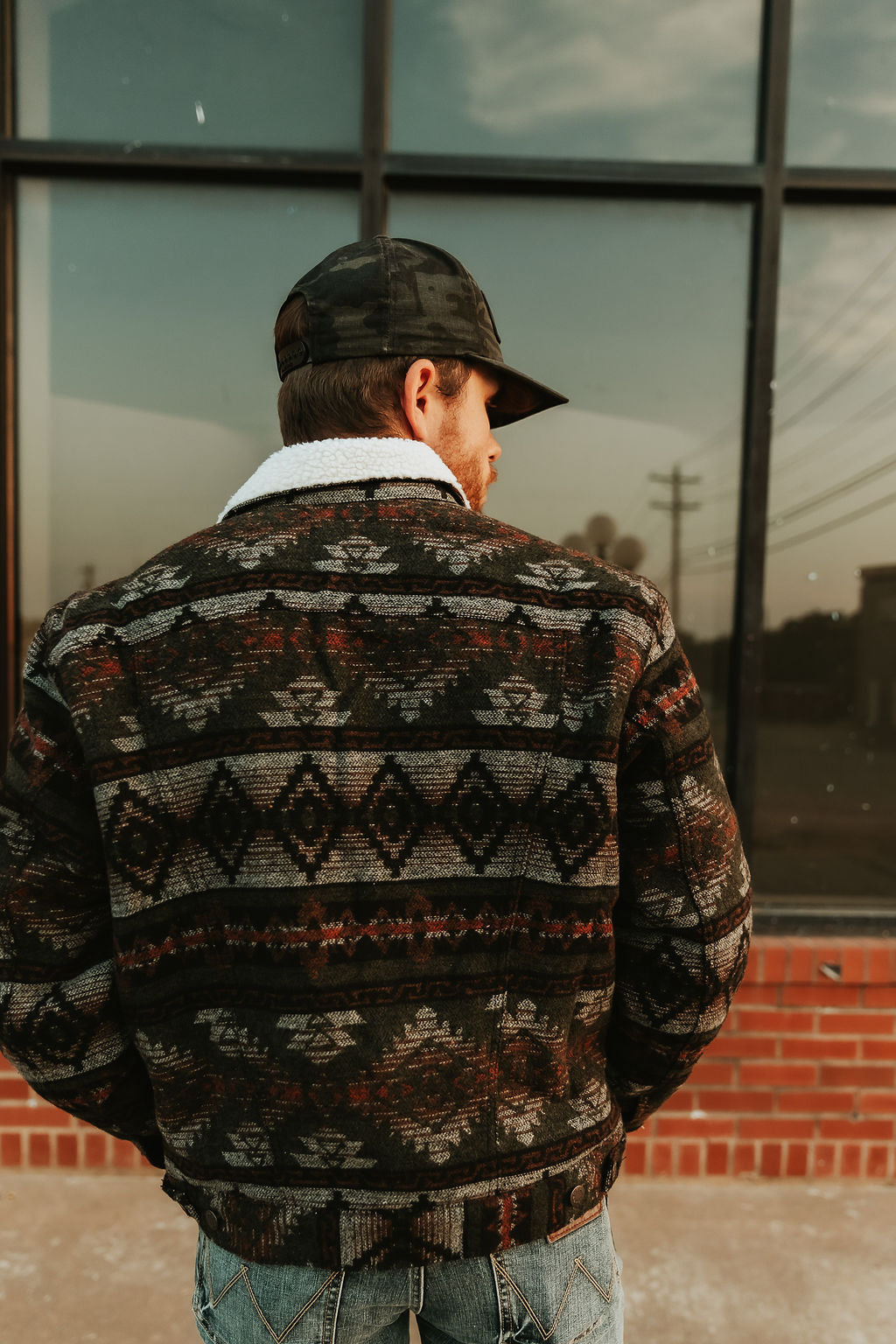 Olive Jacquard Sherpa lined jacket