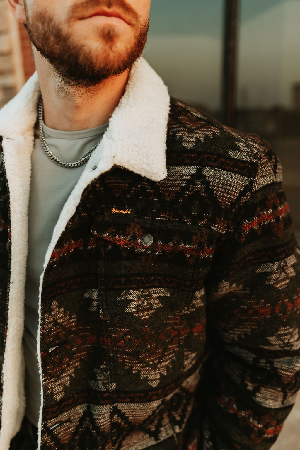 Olive Jacquard Sherpa lined jacket