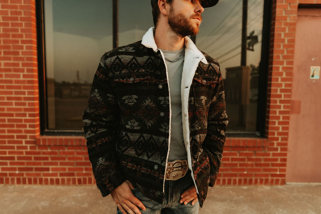 Olive Jacquard Sherpa lined jacket