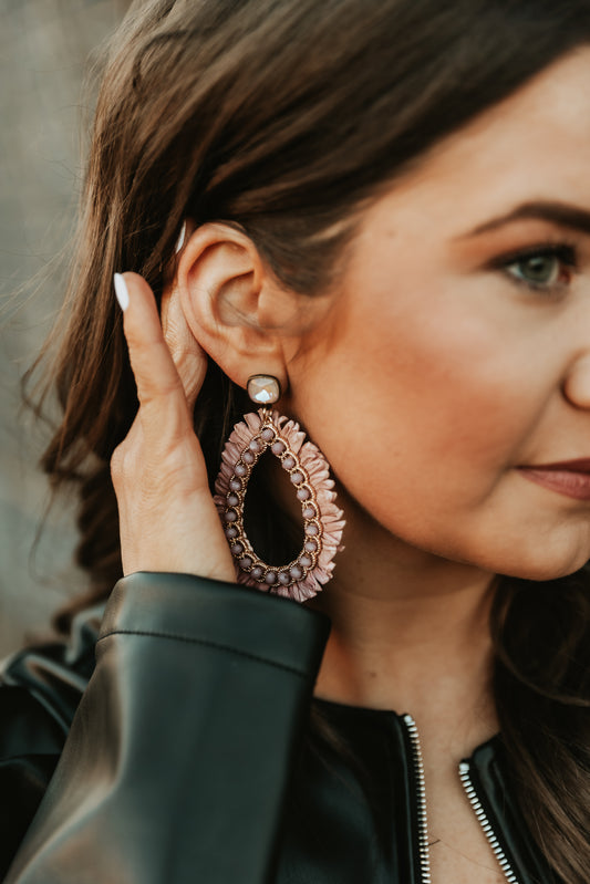 dusty pink tear drop earring