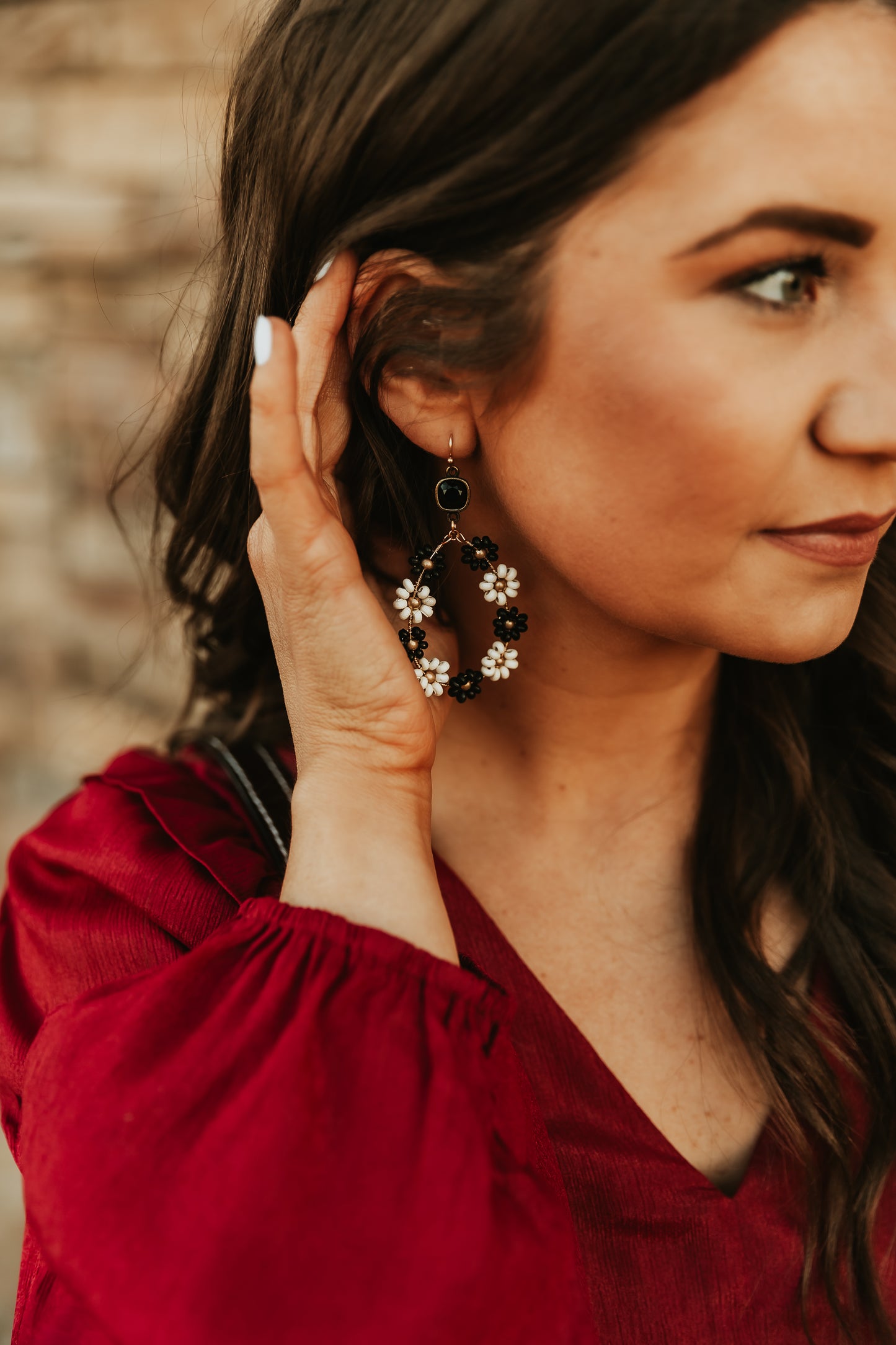 Black and white daisy earrings