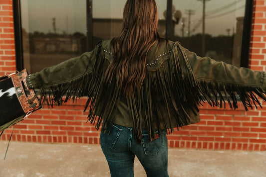 Olive Green Fringe Jacket