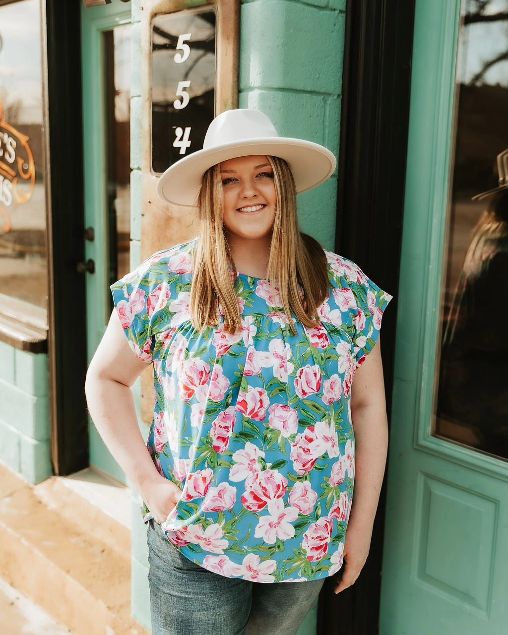 Blue Floral Top - Plus