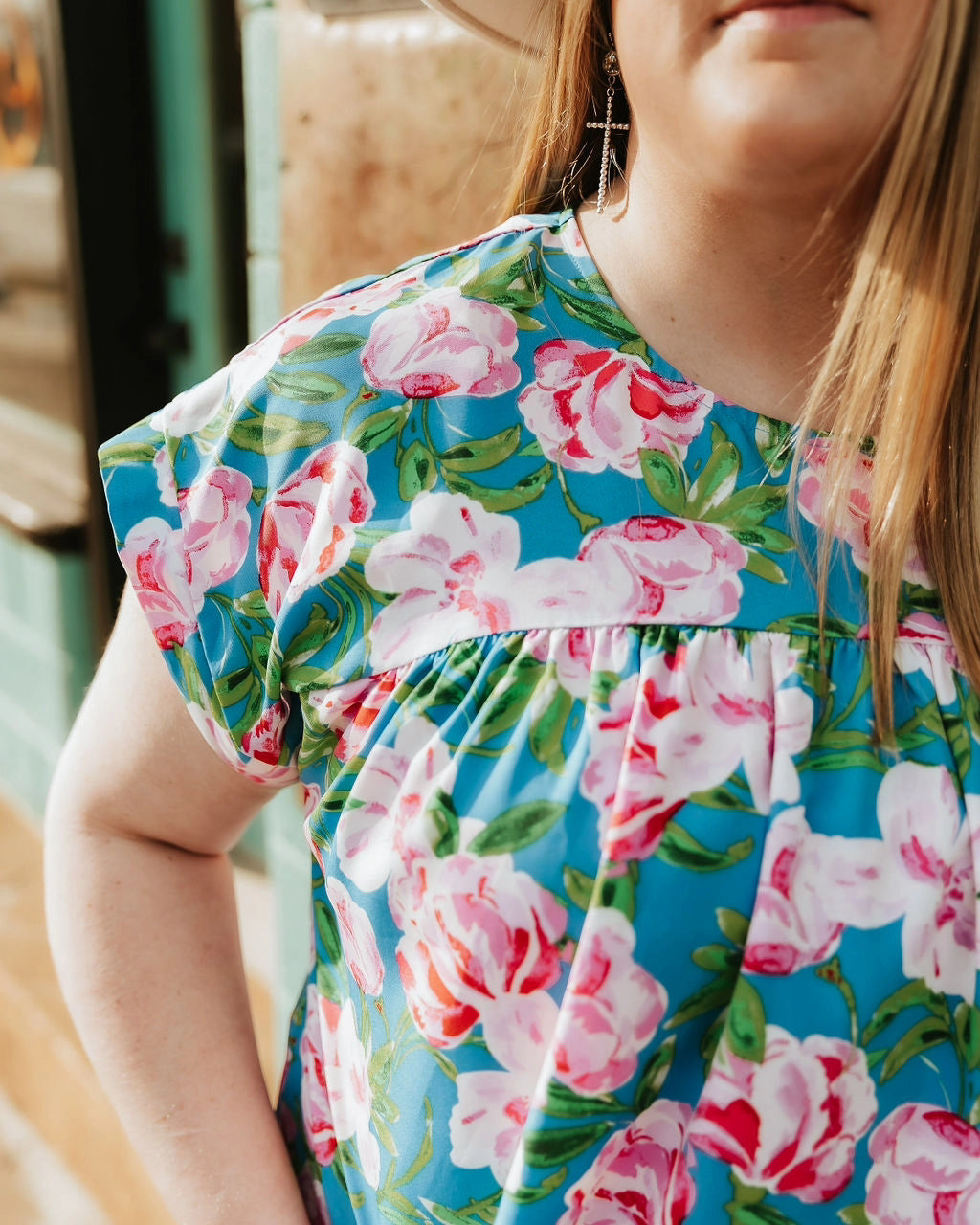Blue Floral Top - Plus