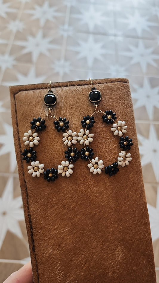 Black and white daisy earrings