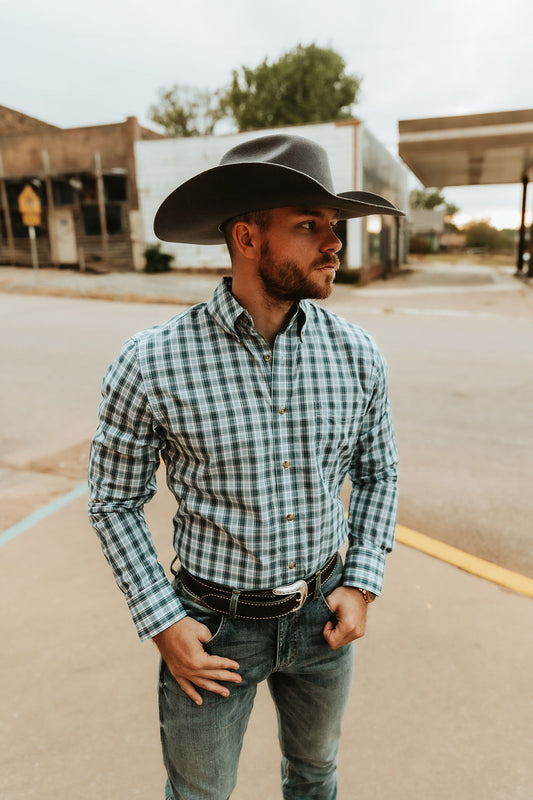 Blue Plaid Riata Wrangler button up
