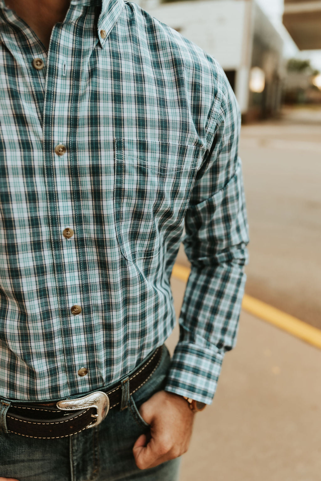 Blue Plaid Riata Wrangler button up