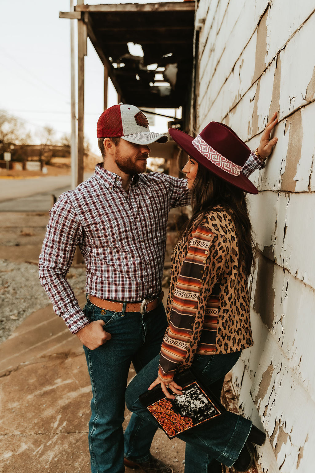 Maroon Plaid Riata Wrangler button up