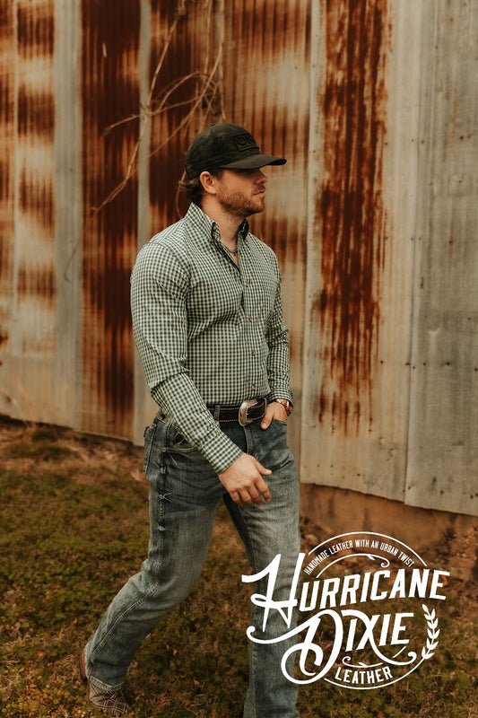 Green Plaid Riata wrangler Button up.