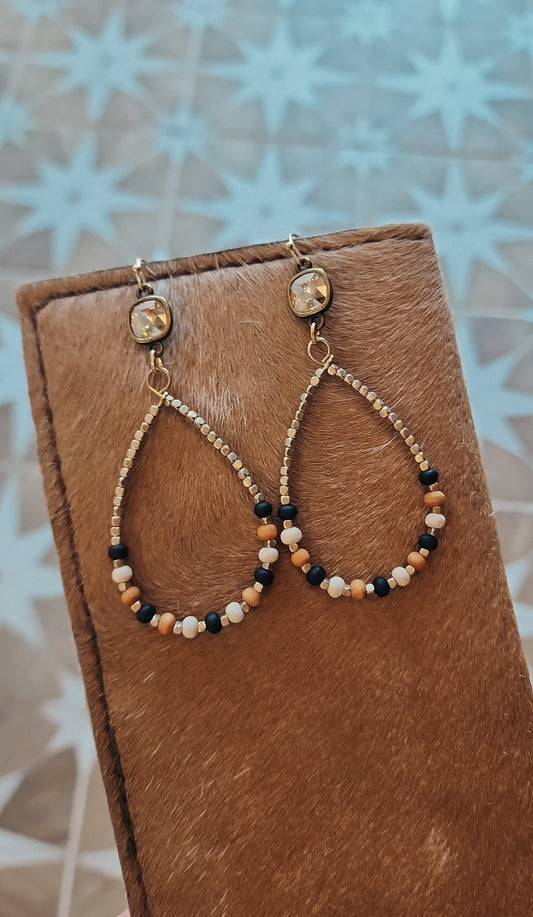 Neutral Teardrop earrings- Wooden beads