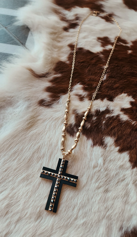 Cross Necklace- Gold/Black