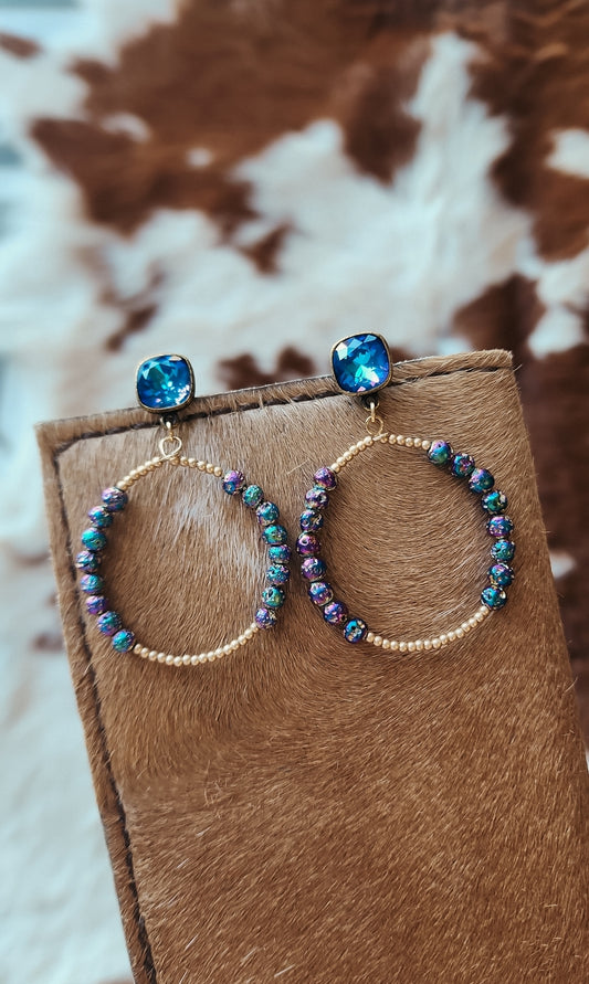 Blue multicolor hoop earrings