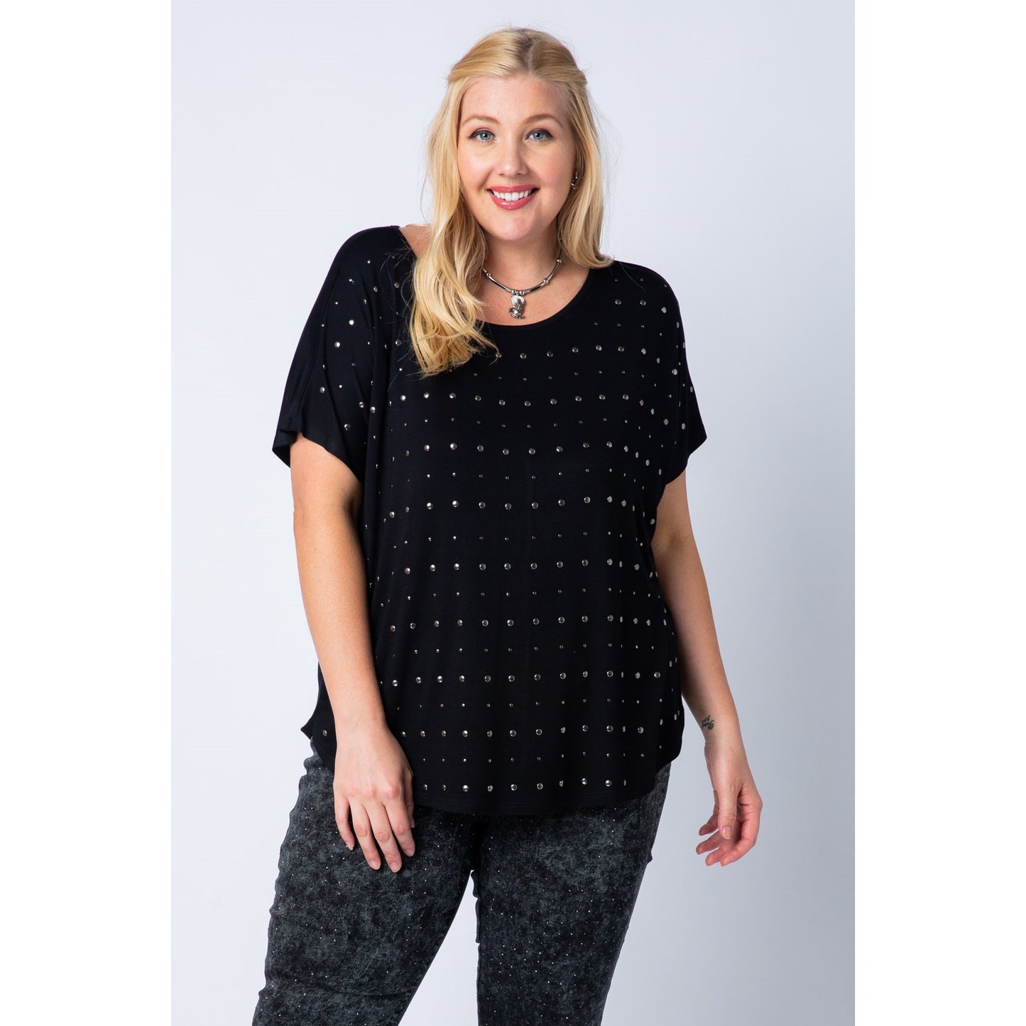 Studded Black T-Shirt - Plus