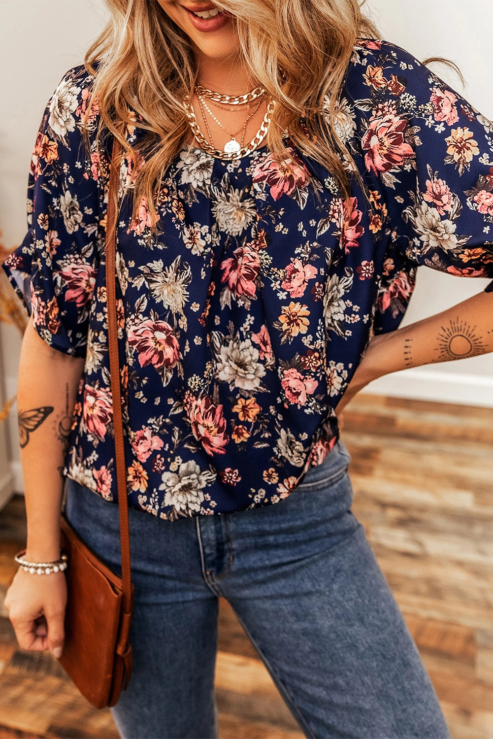Navy Floral Scoop Neck