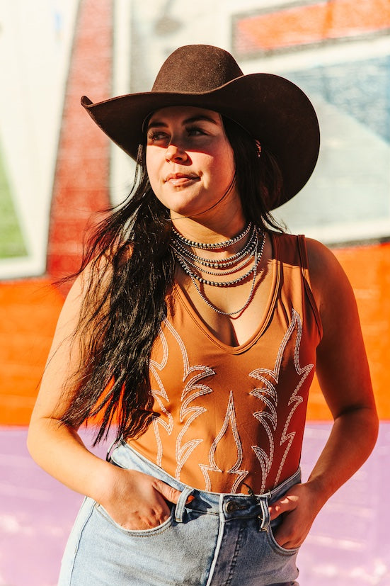 Boot Stitch Body Suit- Whiskey