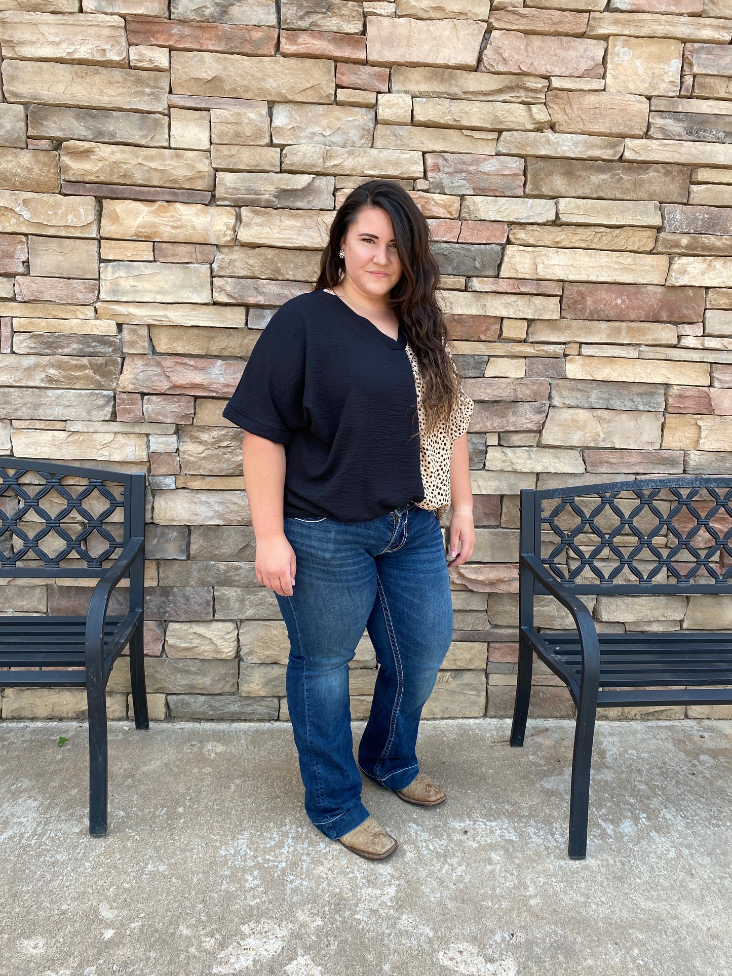 Black Cheetah Top- Plus