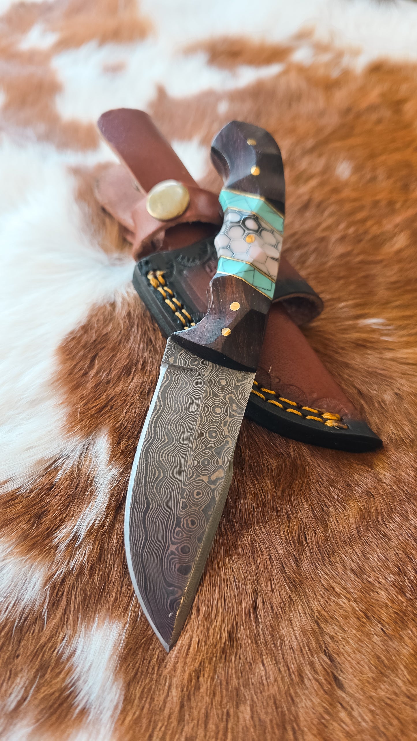 Turquoise & White Drop Point Knife