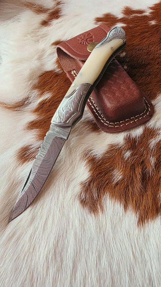 Engraved Camel Bone Pocket Knife