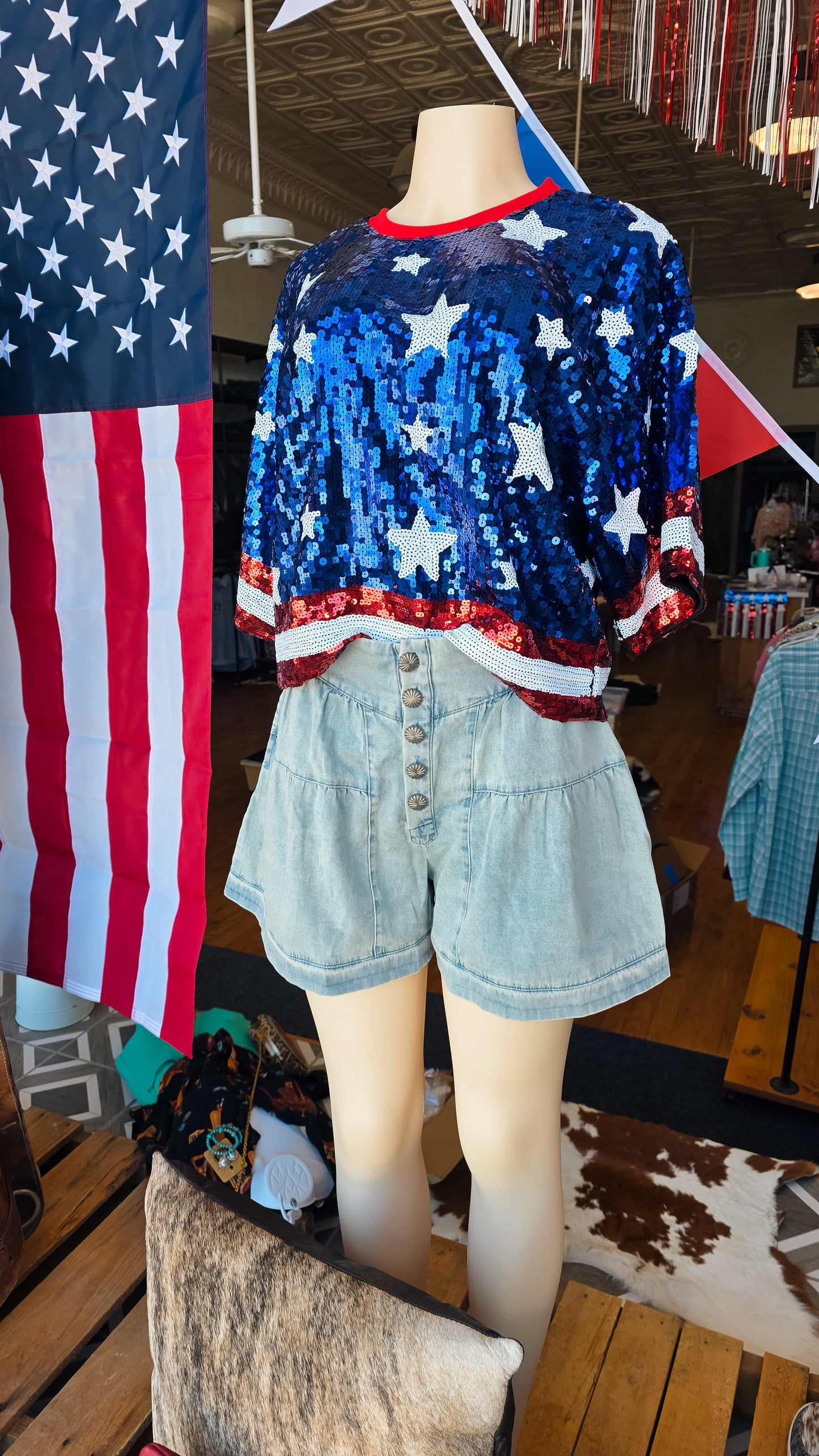 Sequin Flag Crop Top