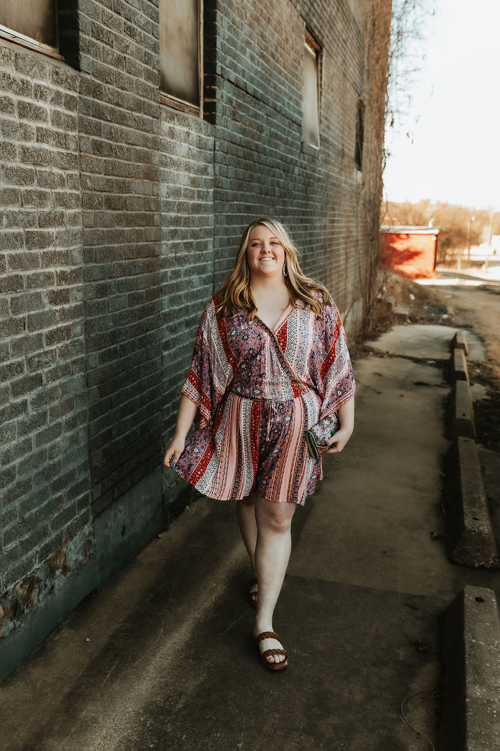 Peach stripe romper - plus