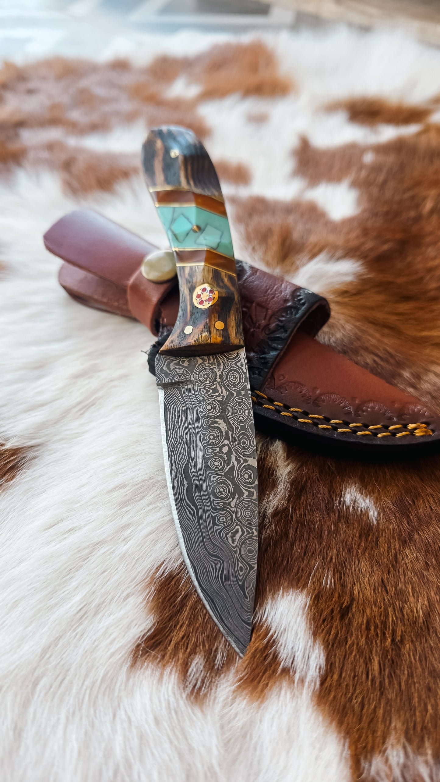 Turquoise & Amber Drop Point Knife