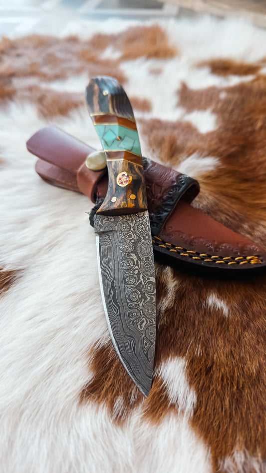 Turquoise & Amber Drop Point Knife
