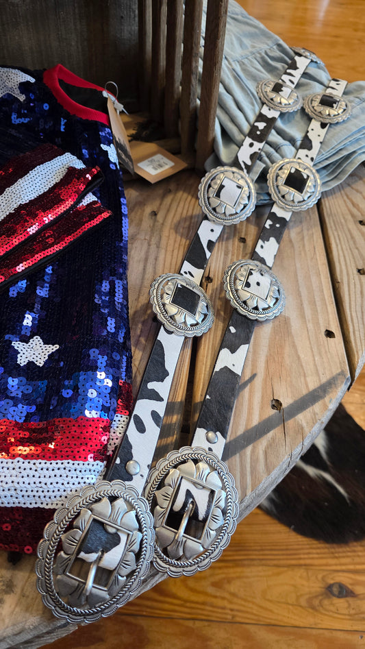 Concho belt- Cow print