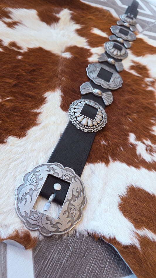 Black Leather Concho Belt