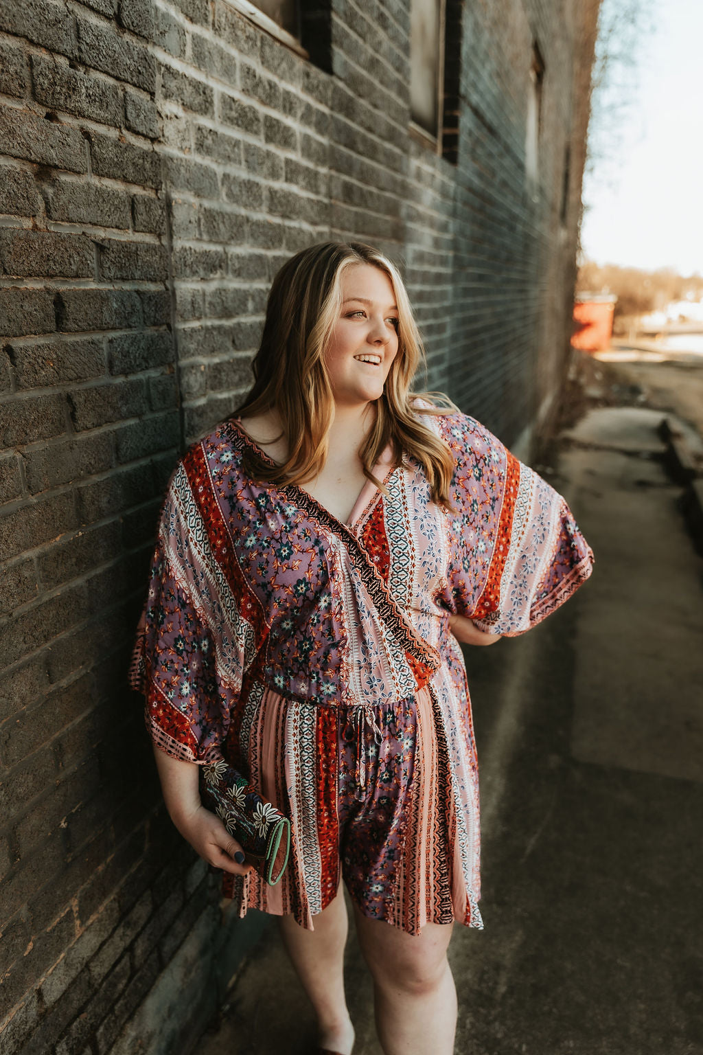 Peach stripe romper - plus