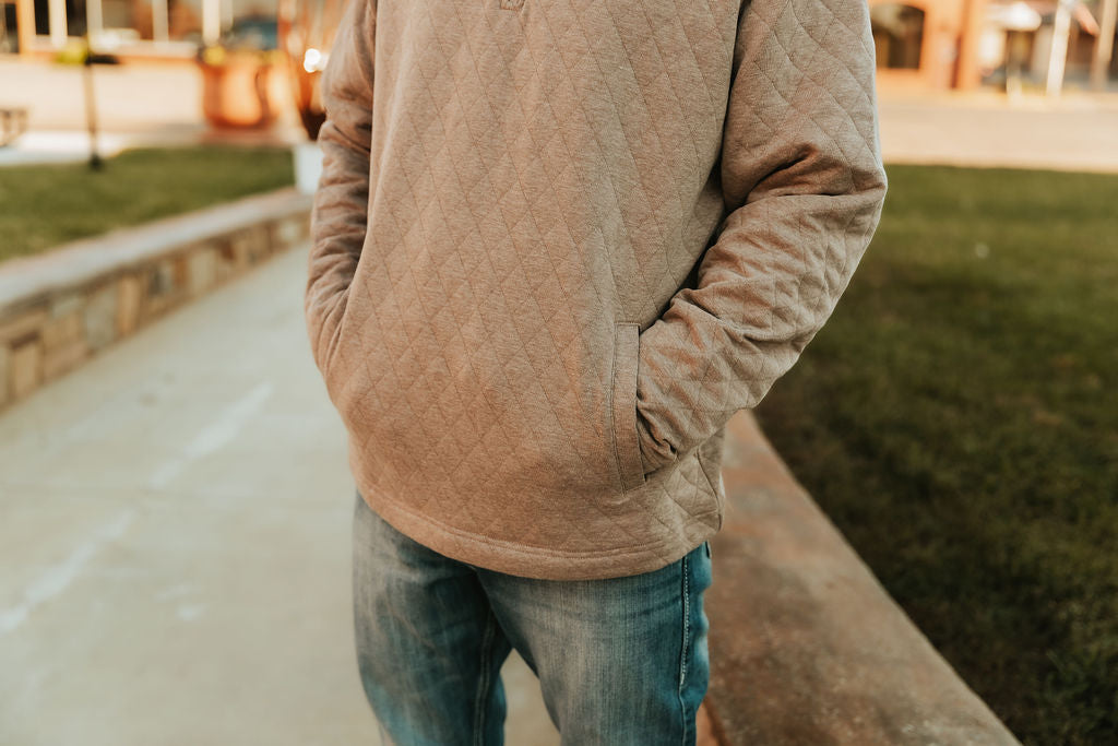 Quilted 1/4 Zip Pullover - Taupe