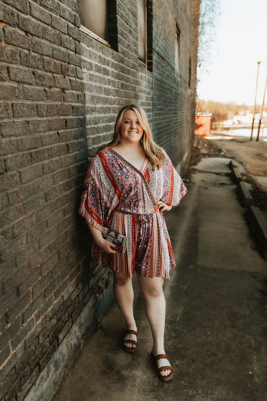 Peach stripe romper - plus