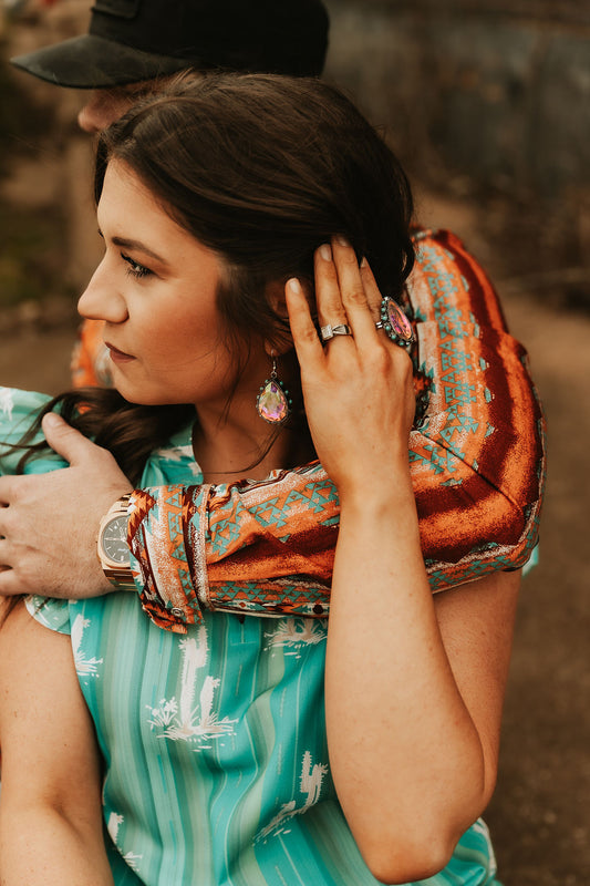 Tear drop earrings w/ turquoise stones
