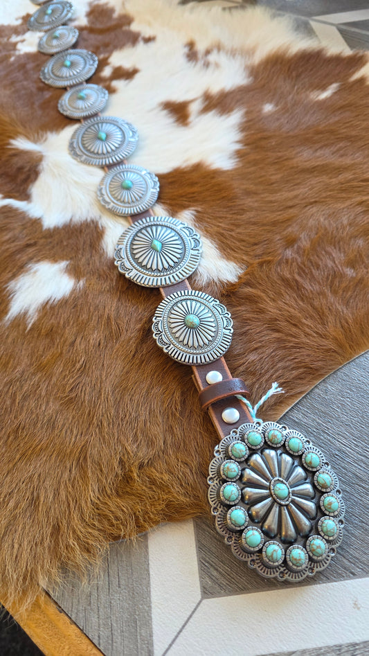 Concho Belt- Brown/ Turquoise