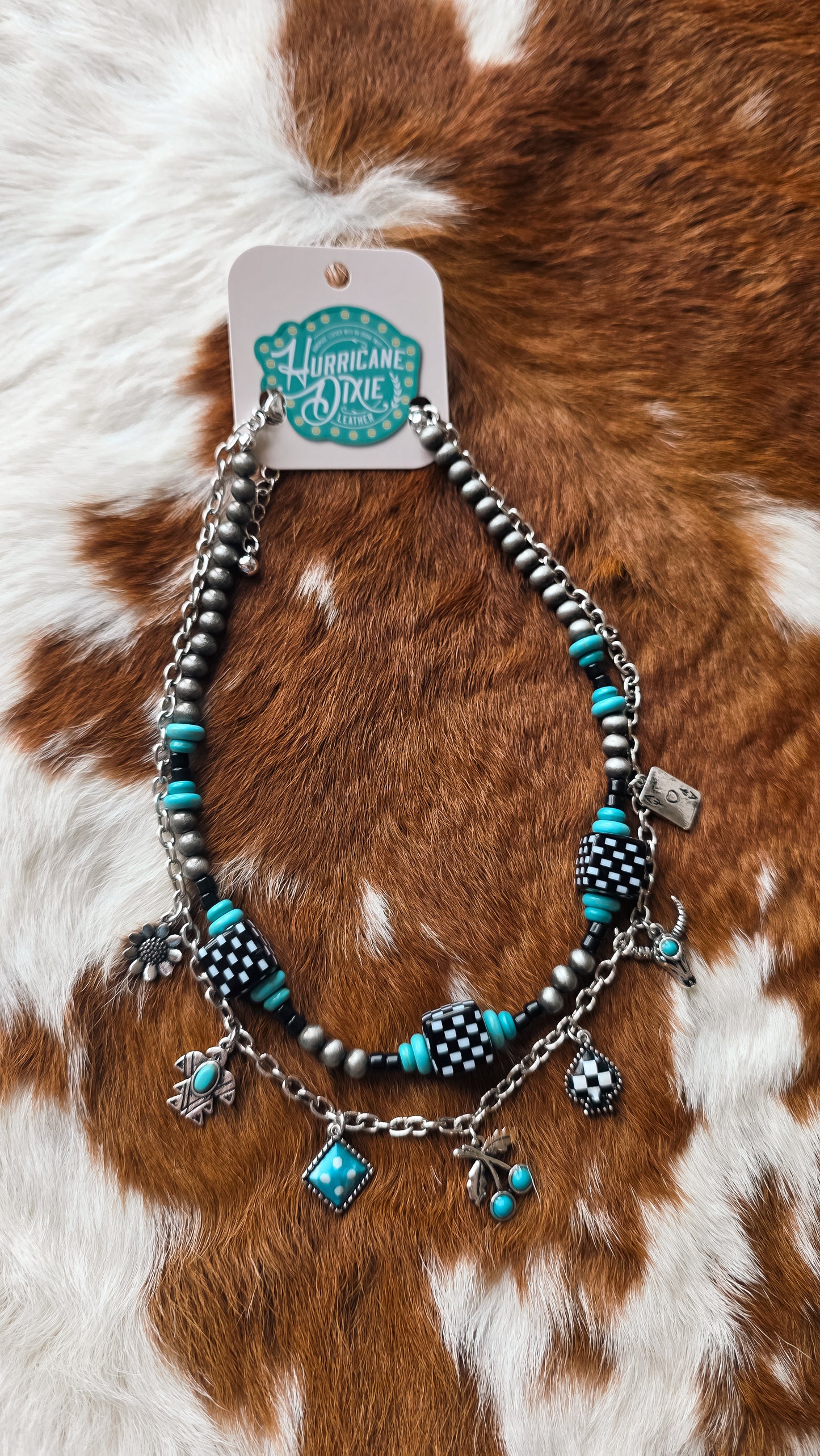 2 Layer Turquoise Charm/ Beaded Necklace