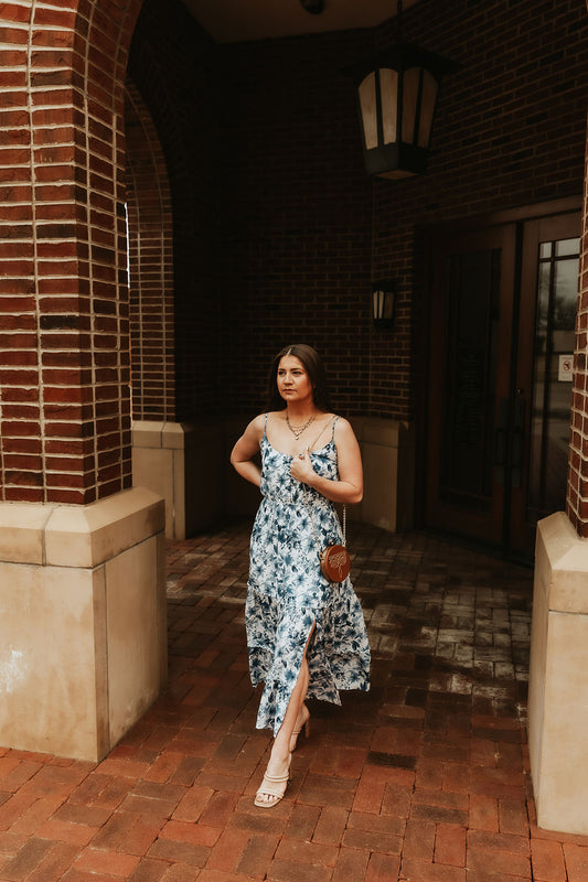 Blue Floral Midi Dress