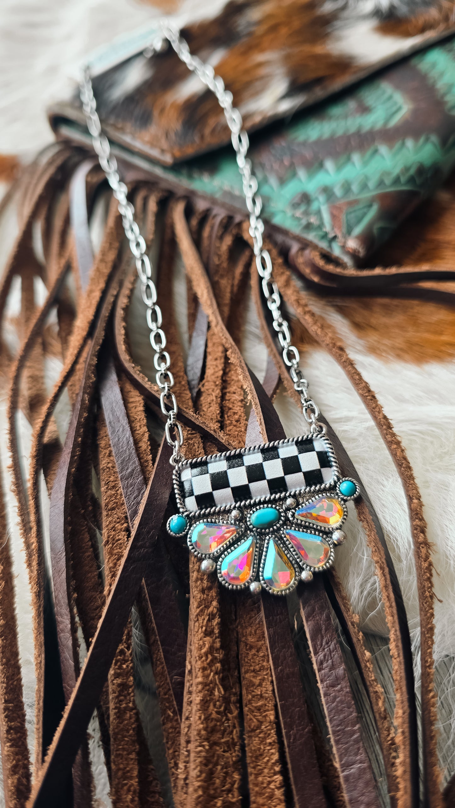 Checker Rhinestone Squash Blossom Necklace