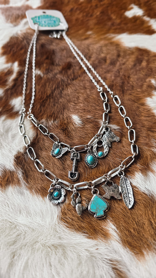 2 Layer Turquoise Charm Necklace