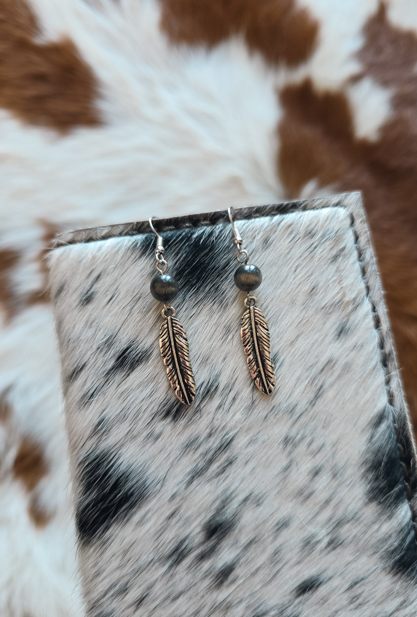 Feather Earrings- Navajo Pearl