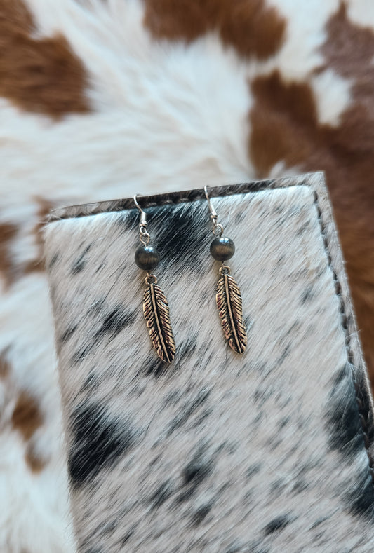 Feather Earrings- Navajo Pearl