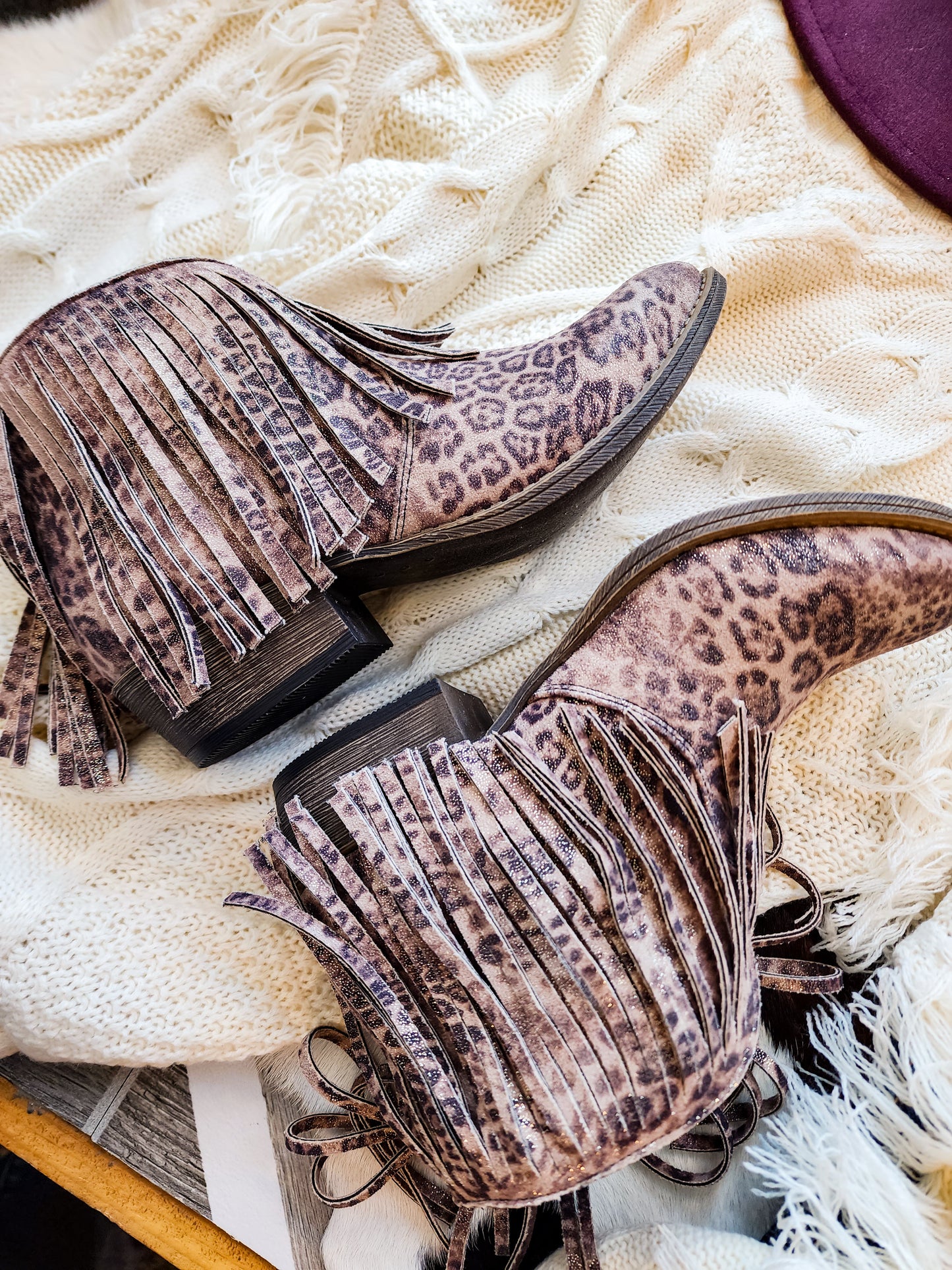 Fringe leopard booties
