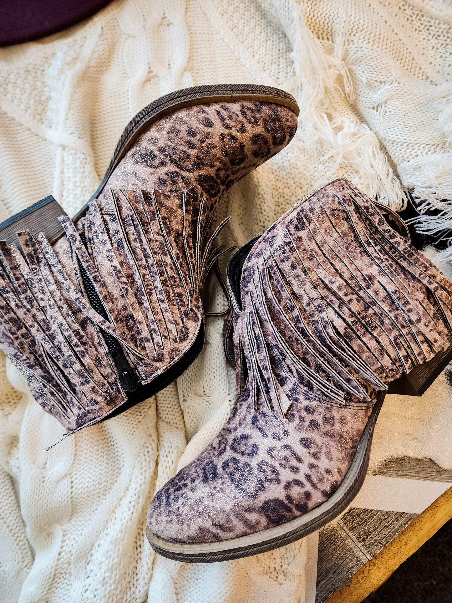 Fringe leopard booties