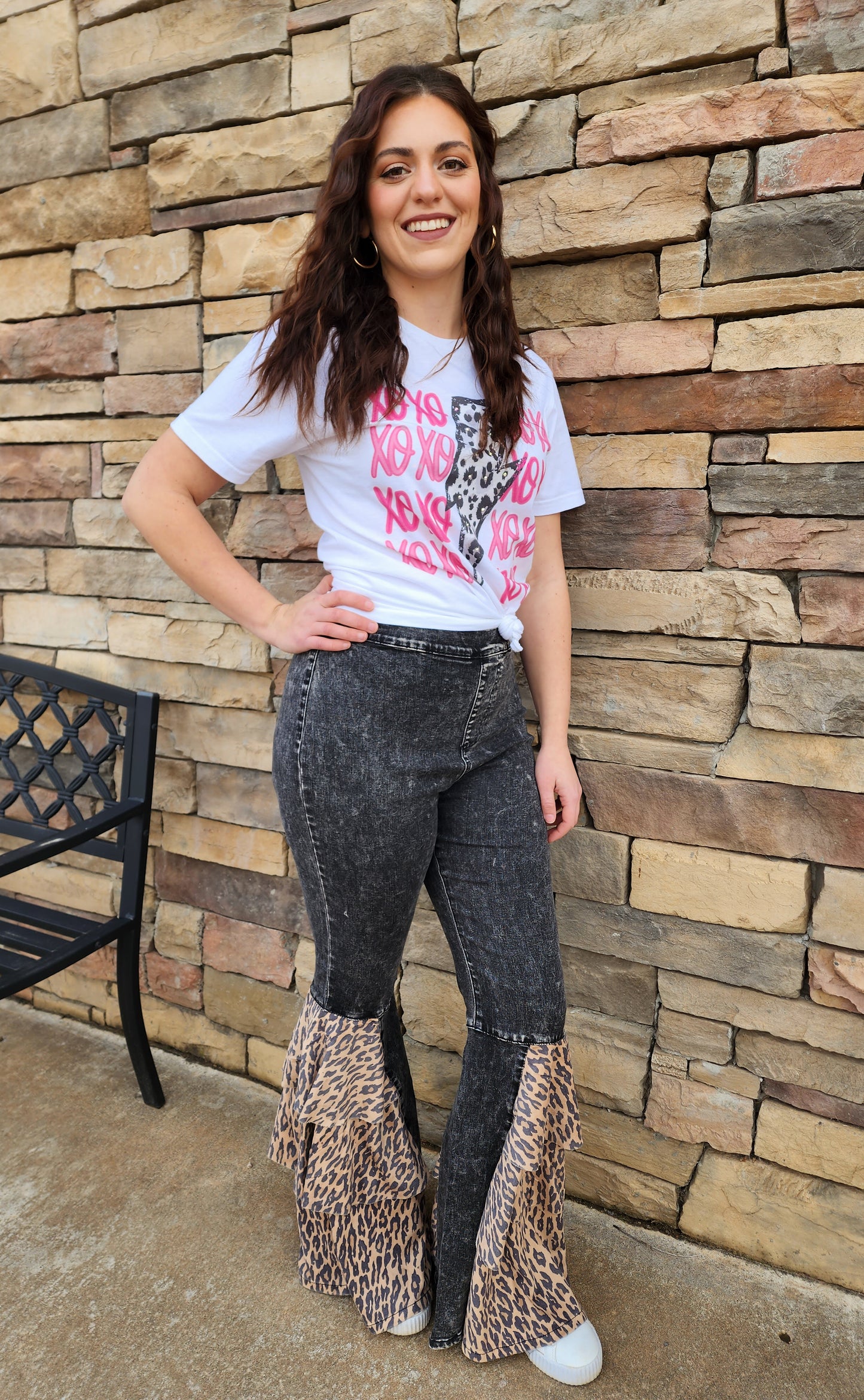 Leopard Bell Bottom Leggings