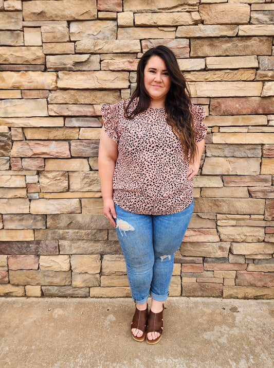 Leopard Print Ruffle Sleeve - Plus