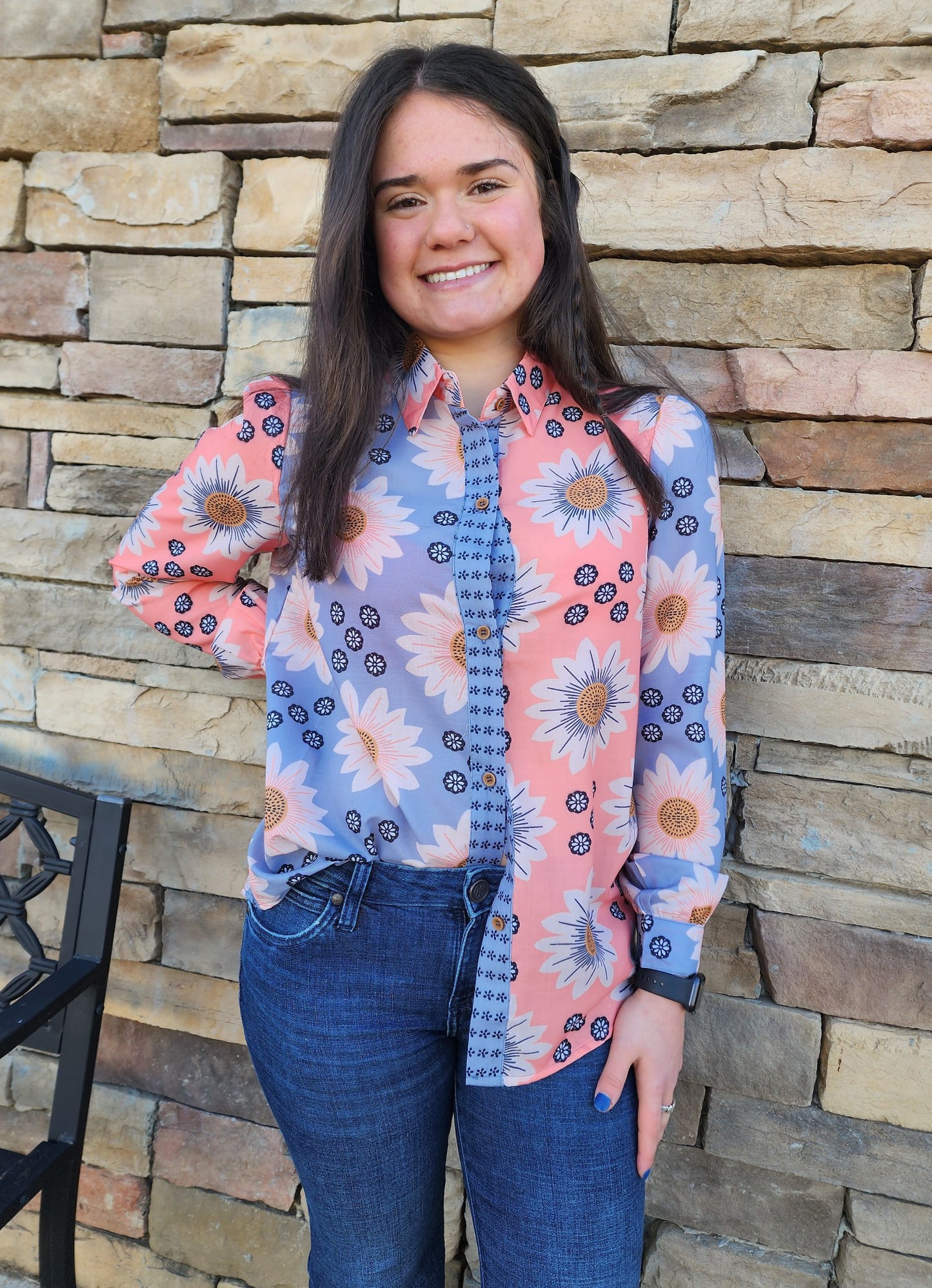 Two Tone Daisy Button Down