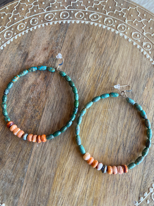 Spiny and Navajo pearl/ turquoise hoops