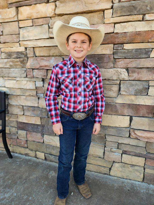 Wrangler “Boys” Retro Red and Black Long Sleeve